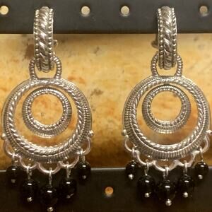 Judith Ripka Earrings Sterling Silver and Black Onyx Dangle Removeable